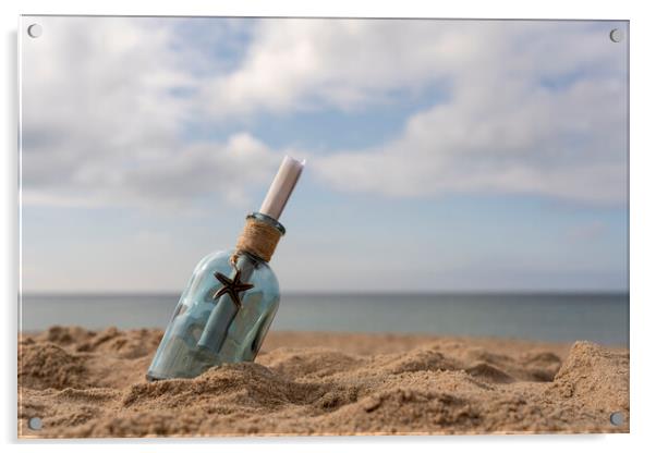 Message in a bottle on the sand Acrylic by Anthony Hart