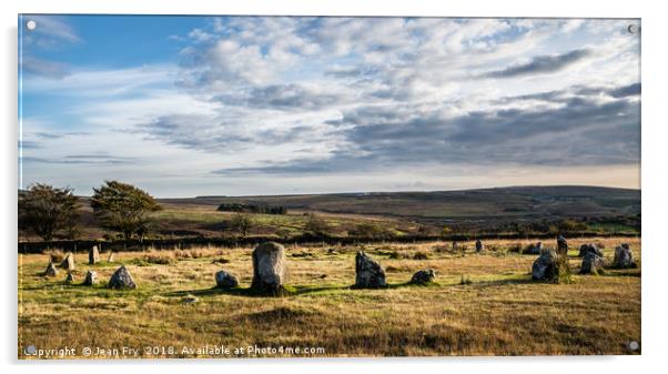 Brisworthy Stone Circle, Ringmoor Down, Dartmoor. Acrylic by Jean Fry