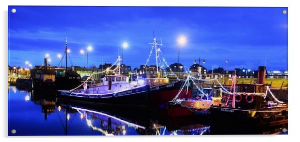 St Mary's Island barges at night Acrylic by stuart bingham