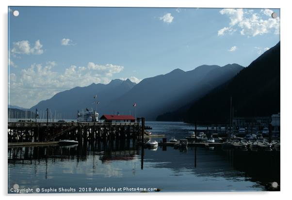 Mountains and sunlight, Horseshoe Bay ferry port,  Acrylic by Sophie Shoults