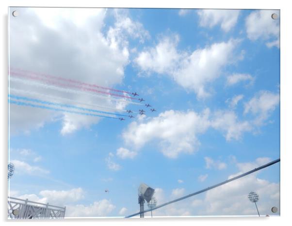 The Red Arrows over Trent Bridge Acrylic by Simon Hill