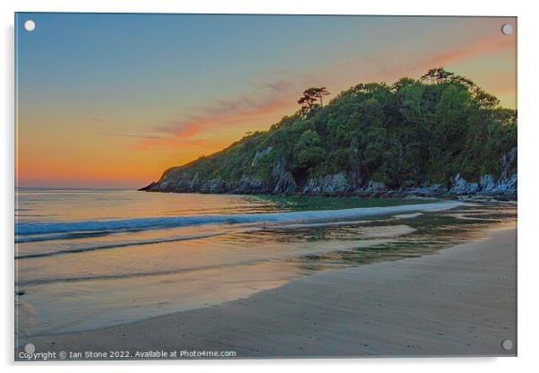 Golden Sunset Over Mothecombe Beach Acrylic by Ian Stone