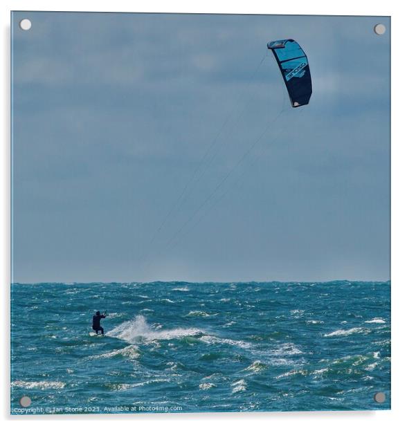 Kitesurfing at Slapton Sands in Devon  Acrylic by Ian Stone