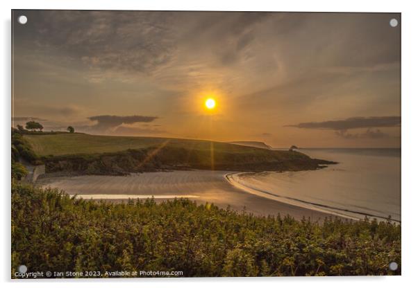 Sunrise at Porthcurnick Beach Acrylic by Ian Stone