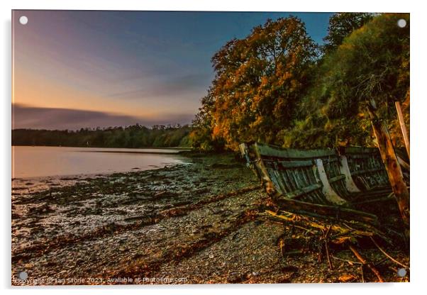 Autumn by the River Dart. Acrylic by Ian Stone