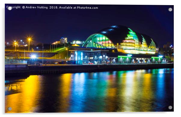 The Sage Gateshead at night. Acrylic by Andrew Nutting
