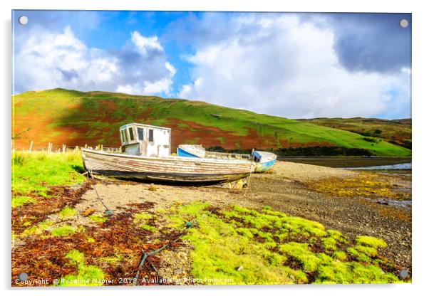 Sunshine on boat wrecks Skye Acrylic by Rosaline Napier