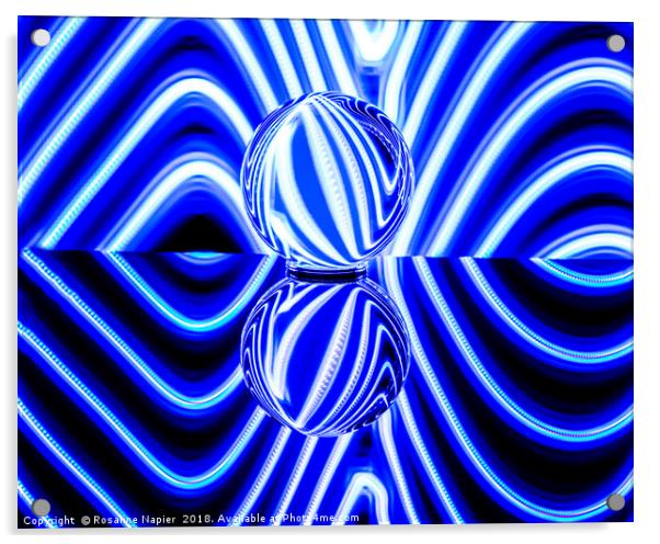 Crystal ball abstract blue and white Acrylic by Rosaline Napier