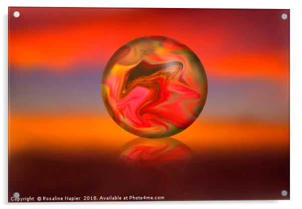 Glass globe on sunset background Acrylic by Rosaline Napier