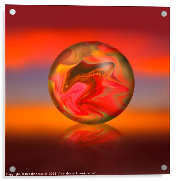 Sunset sky background with digital sphere Acrylic by Rosaline Napier
