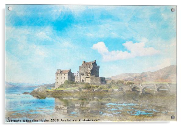 Eilean Donan Castle Watercolour Acrylic by Rosaline Napier