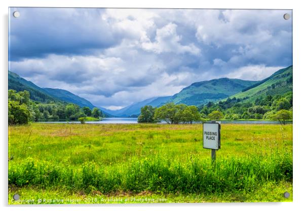 Loch Voil and Passing Place Sign  Acrylic by Rosaline Napier