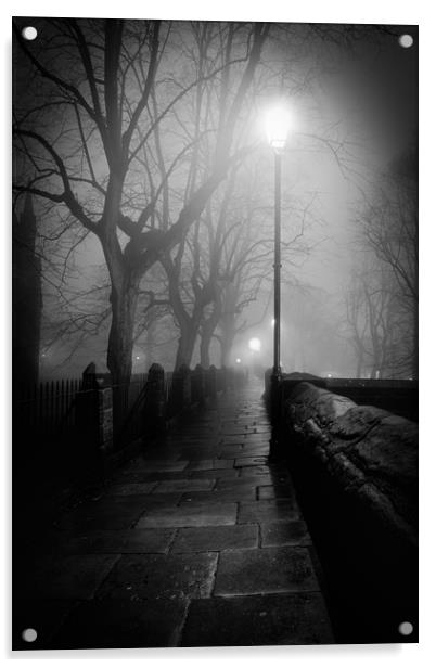 The Misty Walk - Black and White Acrylic by Mike Evans