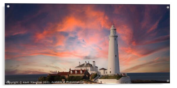 Majestic Sunset at St Marys Lighthouse Acrylic by Kevin Maughan
