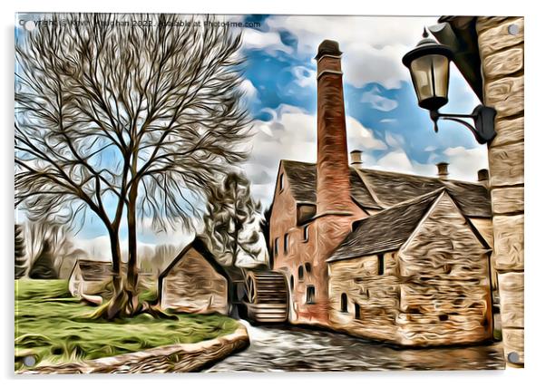 Upper Slaughters Mill (digital Cartoon Art) Acrylic by Kevin Maughan