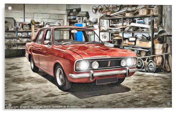 Radiant Red Classic: 1967 Ford Cortina Acrylic by Kevin Maughan