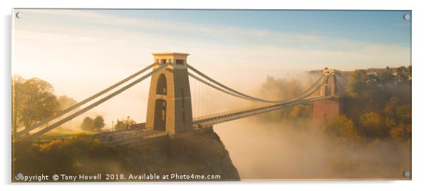 Clifton Suspension Bridge, Fog, Bristol, England Acrylic by Tony Howell