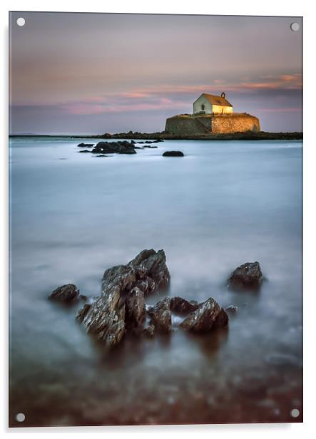 St Cwyfan's Church in the Sea, Anglesey Acrylic by David Griffiths