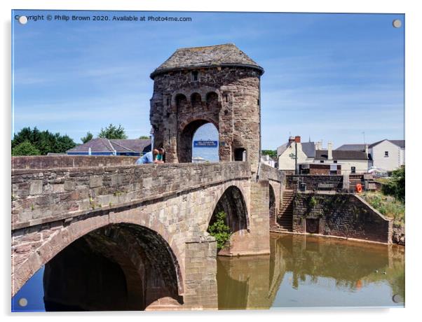 Monmouth 13th Century Bridge and Gate, Wales - Colour Version Acrylic by Philip Brown
