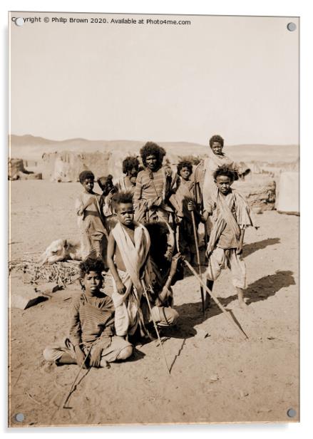 100 Year old Egyptian Photo, Group of Bisharin men Acrylic by Philip Brown