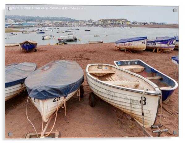 Boats on Teign River Beach, Teignmouth, Devon - Co Acrylic by Philip Brown