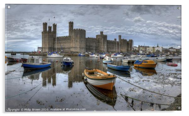 Caernarfon Castle and Harbour Acrylic by Philip Brown