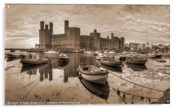 Caernarfon Castle and Harbour Panorama Acrylic by Philip Brown