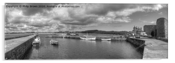 Beadnell Harbour, Northumbri, B&W Panorama 1 Acrylic by Philip Brown