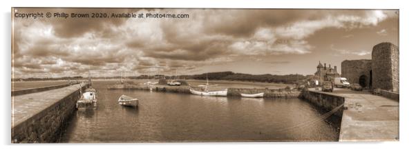 Beadnell Harbour, Northumbria, Sepia Panorama 1 Acrylic by Philip Brown