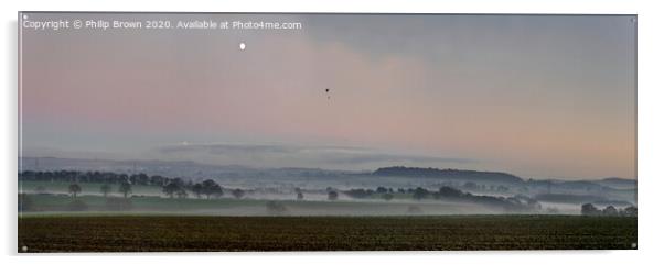 Misty Landscape with Hang Glider and Moon_Panorama Acrylic by Philip Brown