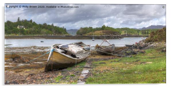 Old derelict boats at Badachro, Scotland, Panorama Acrylic by Philip Brown