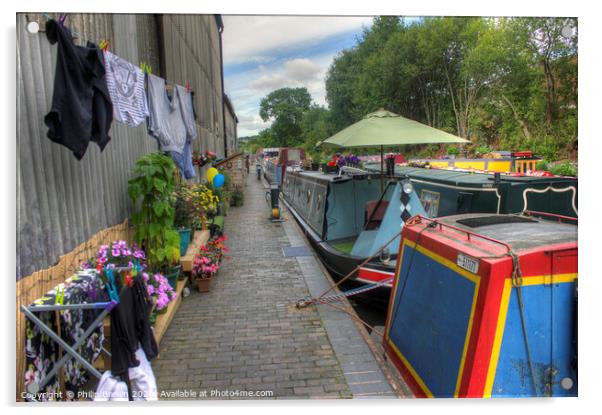 Wash day on the Stourport Canal Acrylic by Philip Brown