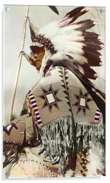 1899 Tribal Chief with Headdress, Restored & Color Acrylic by Philip Brown
