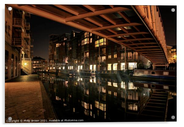 Birmingham Canals at Night, UK - 003 Acrylic by Philip Brown