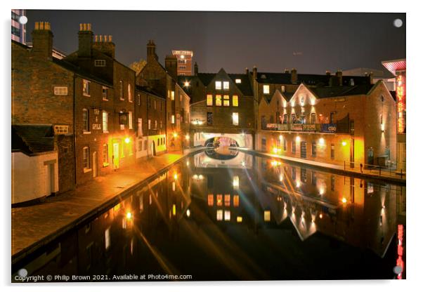 Birmingham Canals at Night 006 Acrylic by Philip Brown