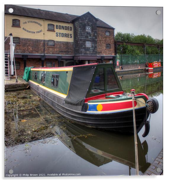 Narrowboat on Stourbridge Canal Acrylic by Philip Brown