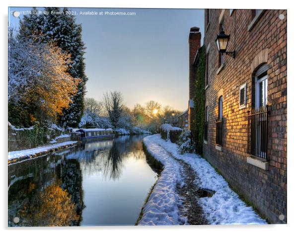 Canal in Winters Snow, Wolverhampton Acrylic by Philip Brown