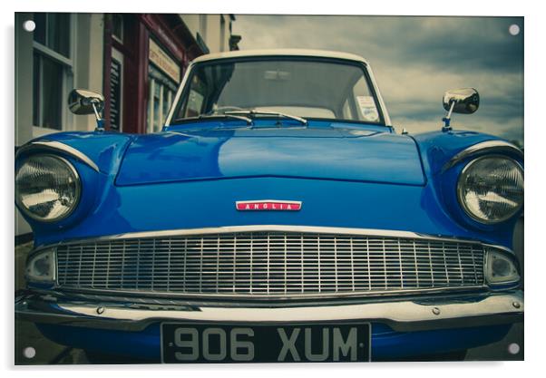 Blue Ford Anglia Acrylic by Duncan Loraine