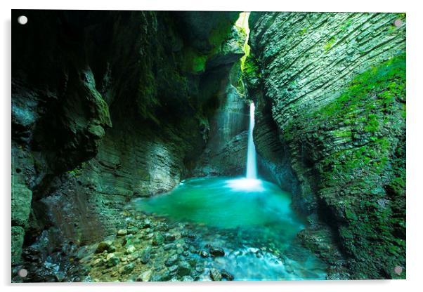 Slap Kozjak waterfalls in Kobarid Acrylic by Sergio Delle Vedove