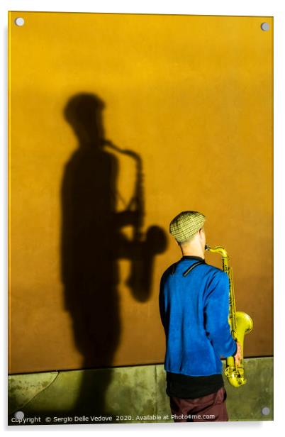 the sax player  Acrylic by Sergio Delle Vedove