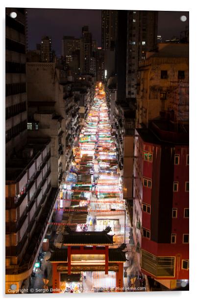 Night Street market in Hong Kong  Acrylic by Sergio Delle Vedove