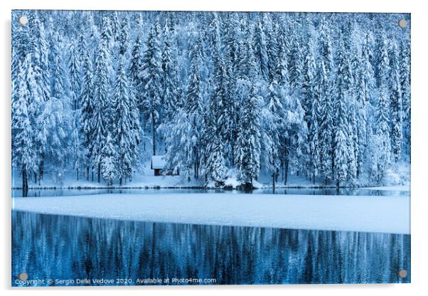 Winter at Fusine lake, Italy  Acrylic by Sergio Delle Vedove