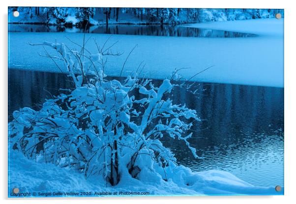 Winter at Fusine lake, Italy   Acrylic by Sergio Delle Vedove
