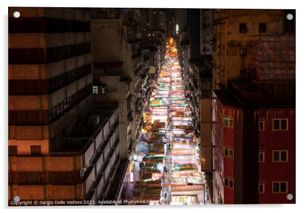 Night Street market in Hong Kong   Acrylic by Sergio Delle Vedove
