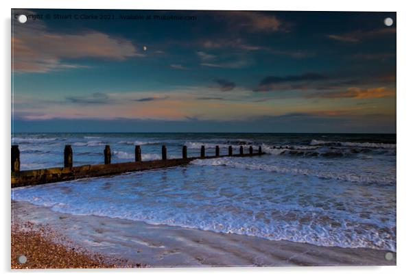 Sundown at Bognor Acrylic by Stuart C Clarke