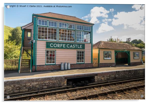 Corfe Castle train station Acrylic by Stuart C Clarke