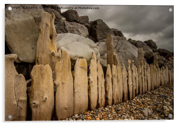 Old wooden groynes Acrylic by Stuart C Clarke