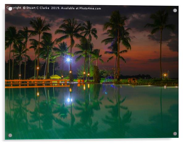 Pool reflections in Thailand Acrylic by Stuart C Clarke