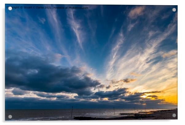 Bognor sunset Acrylic by Stuart C Clarke