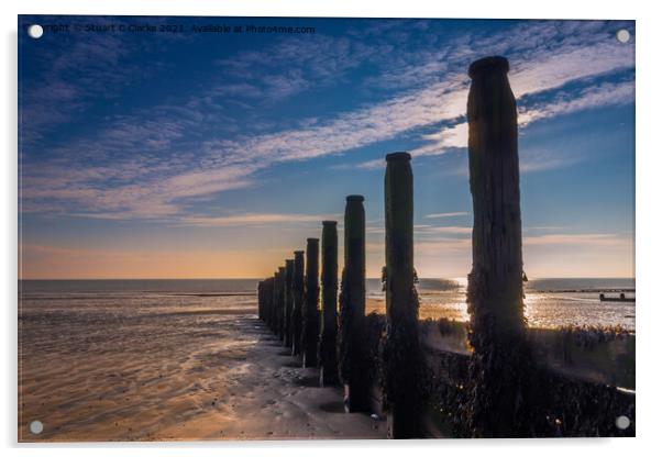 Seaside groynes Acrylic by Stuart C Clarke